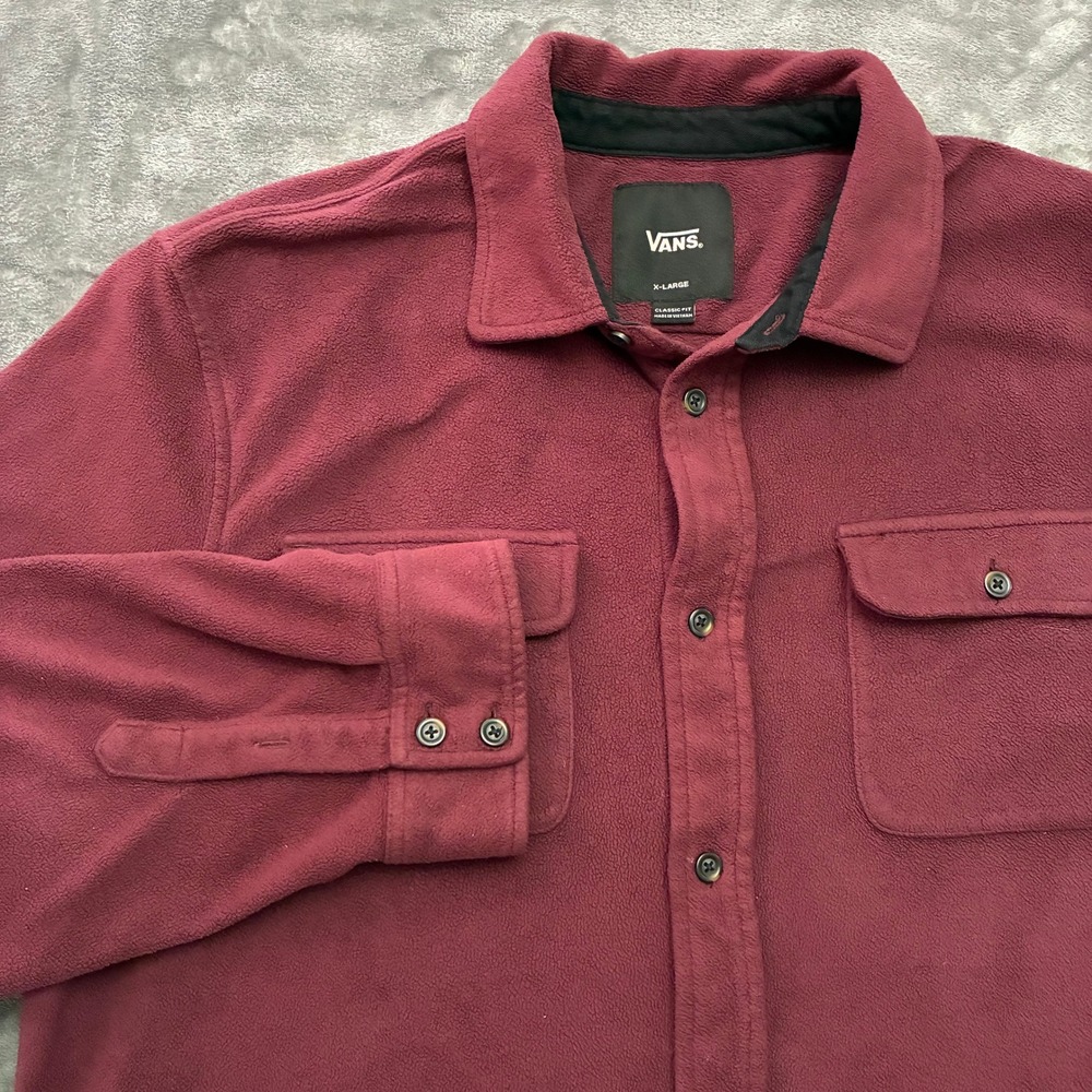 Vans‎ Mens XL Skater Fleece Shirt Classic Fit Button Down Burgundy Long Sleeve